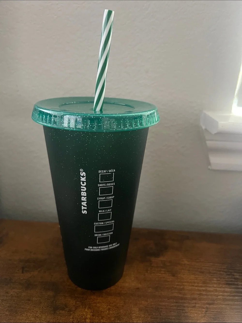 Starbucks Dark Green Floral Travel Cup with Red Roses Plastic